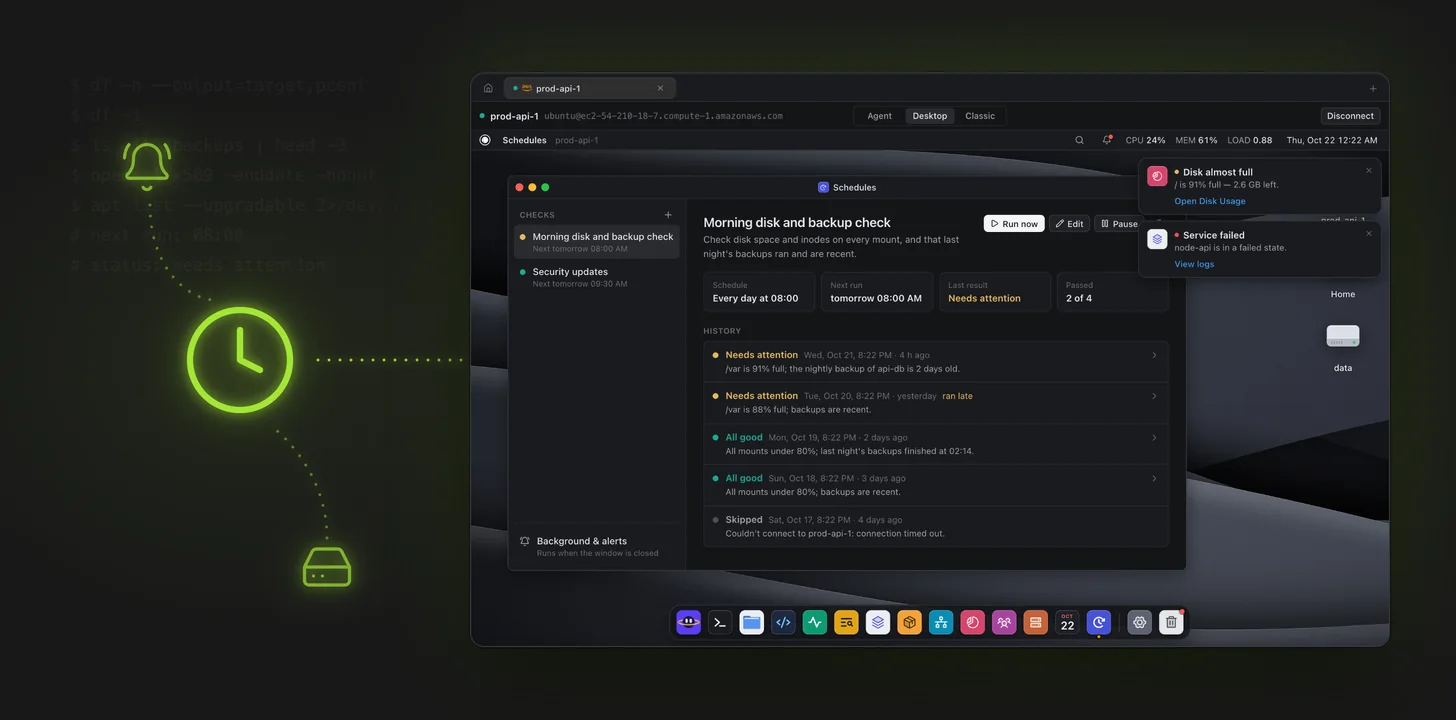 Scheduled Server Checks: Let Ori Watch Disks, Backups and Certificates While You Sleep